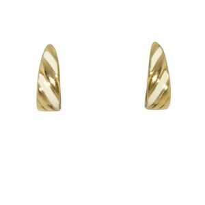 Vintage Monet Gold Tone White Enamel Ribbed Hoop Women's Earrings Signed 1"